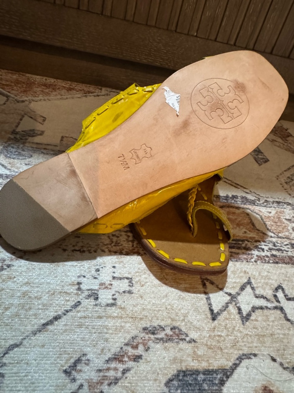 Tory Burch Yellow Leather Braided Slide Mules
